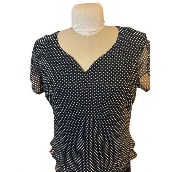 Vintage Midi Dress by JBS Black Polka Dot Sheer Overlay Sz. 16 Peplum V-Neck - Picture 5 of 9